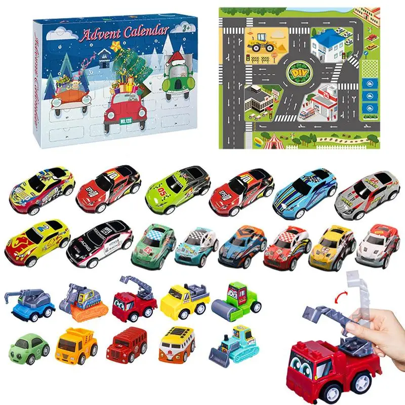 2023 Christmas Countdown Advent Calendar 24pcs/set Mini Pull Back Car Toy For Kids Boys Birthday Gifts And Christmas Party Favor