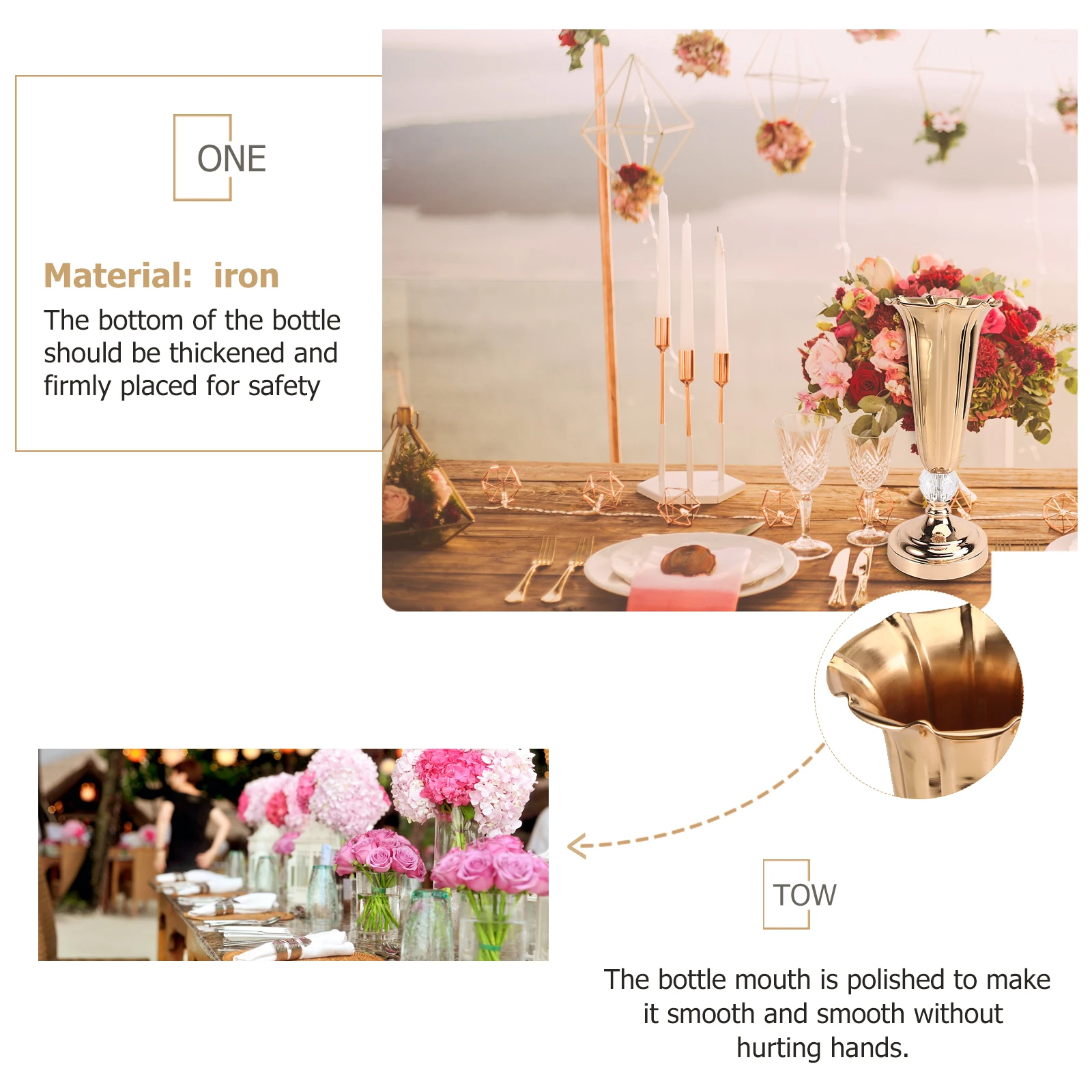 

Metal Vase Wedding Ceremony Decoration Golden European Style Centerpieces Flower Arrangements Anniversary Home Table Decor