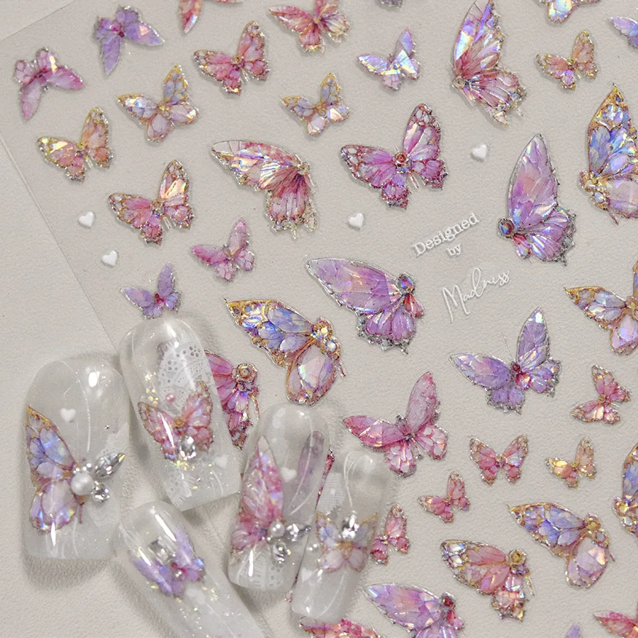 1pc Fashion Shell Light Pink and Purple Butterfly Nail Art Stickers Self Adhesive Nail Sticker Manicure Decoration Decals