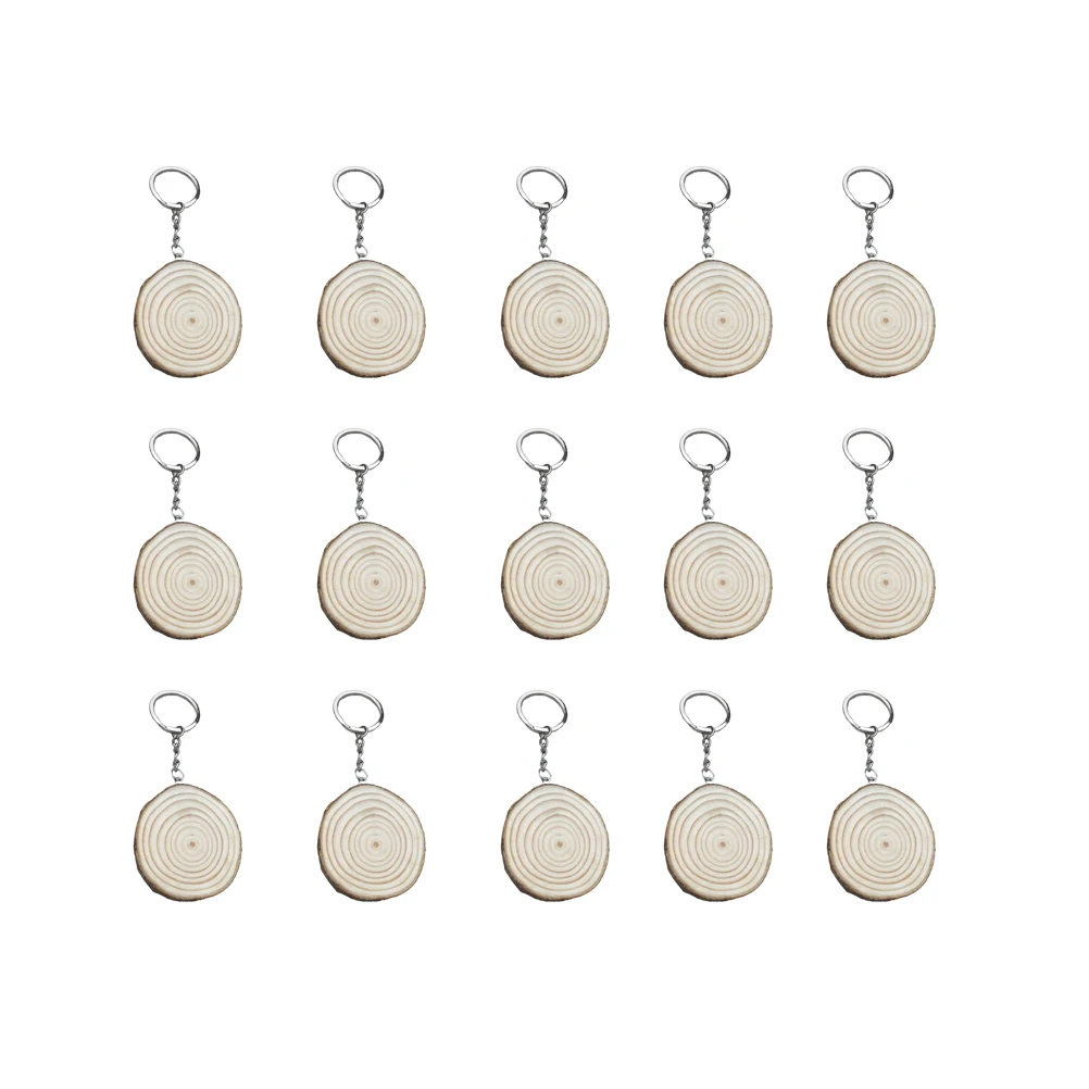 

20PCS Wood Keychain DIY Key Ring Decor Double Sided Wooden Hand Painted Practical Key Holder Popular Accessories