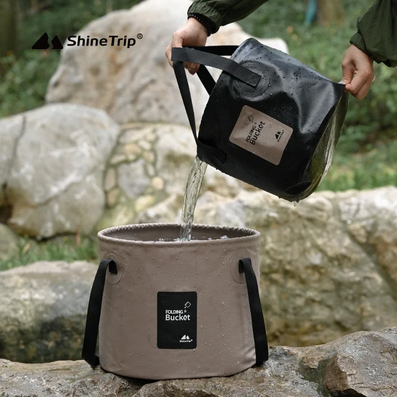 ShineTrip Outdoor Portable Camping Bucket High Temperature Resistant Large Capacity Water Bucket MultiUse Folding Camping Bucket