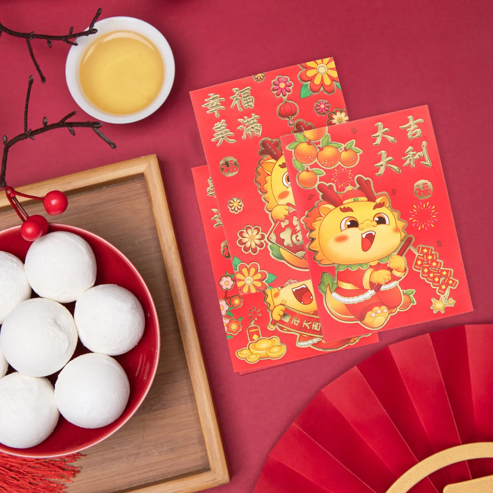 

30Pcs Chinese New Year Red Envelopes Dragon Design Paper Cash Envelopes Spring Festival Money Bags Decorative Lucky Red Packets