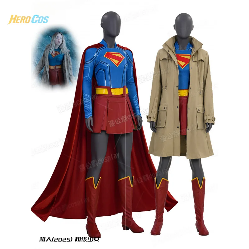 

2025 Superhero Kara Kent Cosplay Costume Coat Cloak Jumpsuit Skirt Belt Halloween Party Carnival Uniform HERO Cos