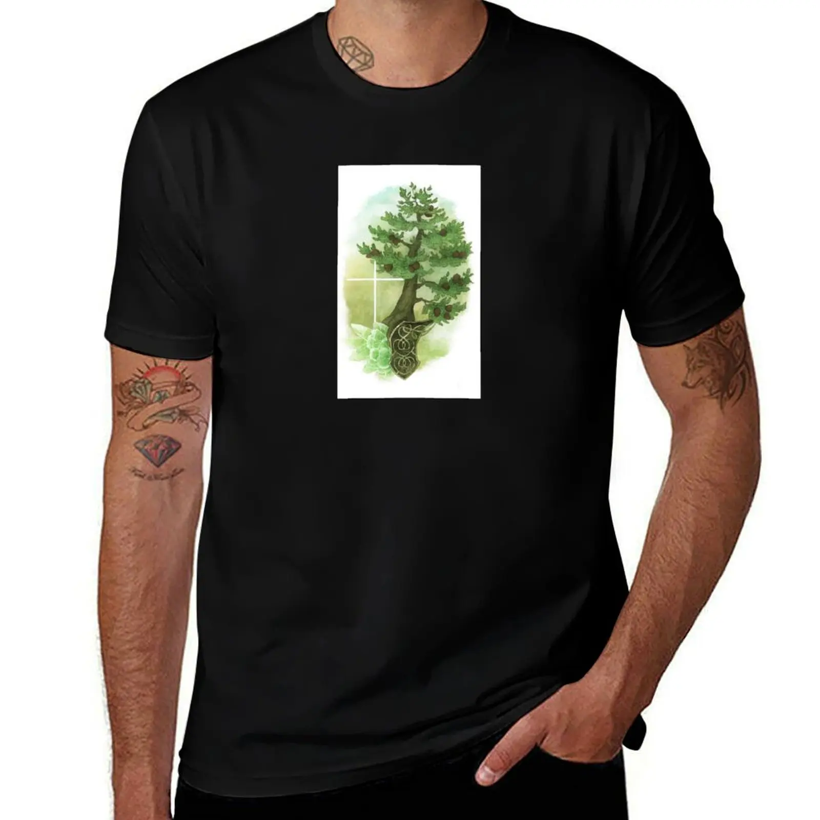 

OGHAM art - AILM The Pine Tree T-Shirt Basic Regular Fit Casual T-Shirt