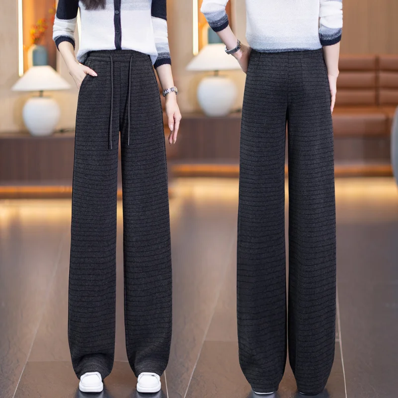 سروال سكين منحني مخطط ثنيات بنطال سميك مبطن بالصوف التخسيس #4