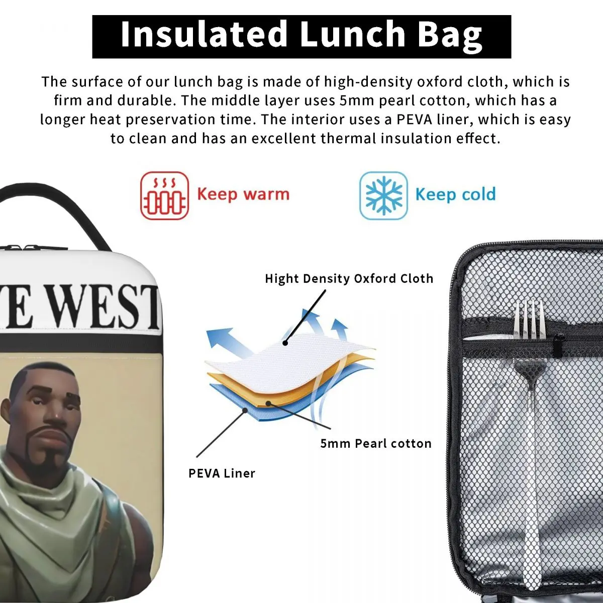 Lunchboxen lustige Kanye West Meme Zubehör Hip Hop Rap Stil Food Box kausale thermische Kühler Lunchbox für die Schule