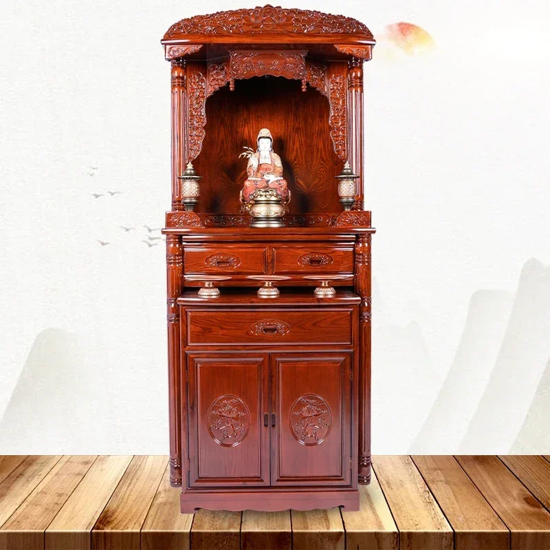 Buddha Niche Clothes Closet Solid Wood Buddha Cabinet Avalokitesvara Worship Desk-Style God of Wealth Cabinet