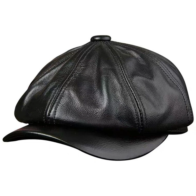 Hats Men 2024 Winter 100% Genuine Leather Warm Cap Male Beret Painter Boina Cowhide Octagonal Casquette High Quality Streetwear