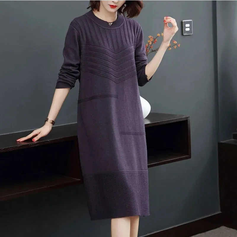 L-4XL Large Size Women's Long Knitted Sweater Dress Spring Autumn New O-Neck Loose Pullover Sweater Female Knit Dress Vestidos