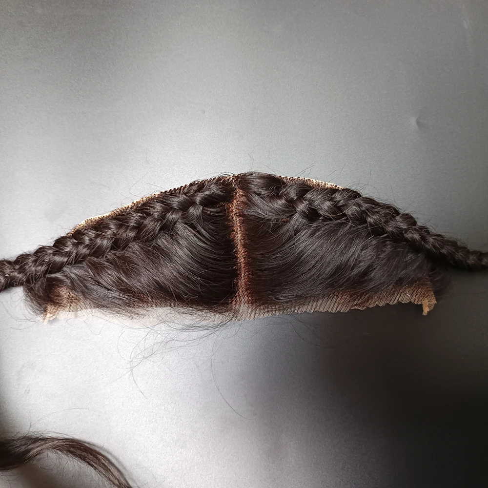 Transparent Lace Frontal With Braids Brazilian 100% Remy Hair 13x4 Lace Frontal Natural Black Middle Part Pre-Cut Bleached Knots