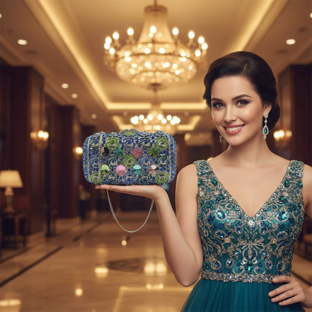 

Stone Purse Cross-Border Light Luxury Rhinestone Diamond-Encrusted Evening Clutch Bag Magnetic Clasp 3D Design Women Dinner Bag