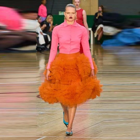 Faldas tutú con volantes naranjas para mujer, ropa Formal para fiesta de boda, falda naranja de cintura alta, faldas de moda con cintura elástica