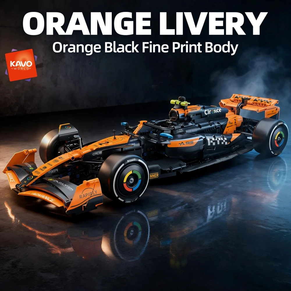KAVOWORLD 1700+ Large Speed Racing Car Building Blocks MOC Technical Supercar Model 1:8 Scale Orange Race Car DIY Assembly Bricks High-Tech Vehicle Adult Collectible Home Decoration Educational STEM Construction Toy Teens Christmas New Year Birthday Gift