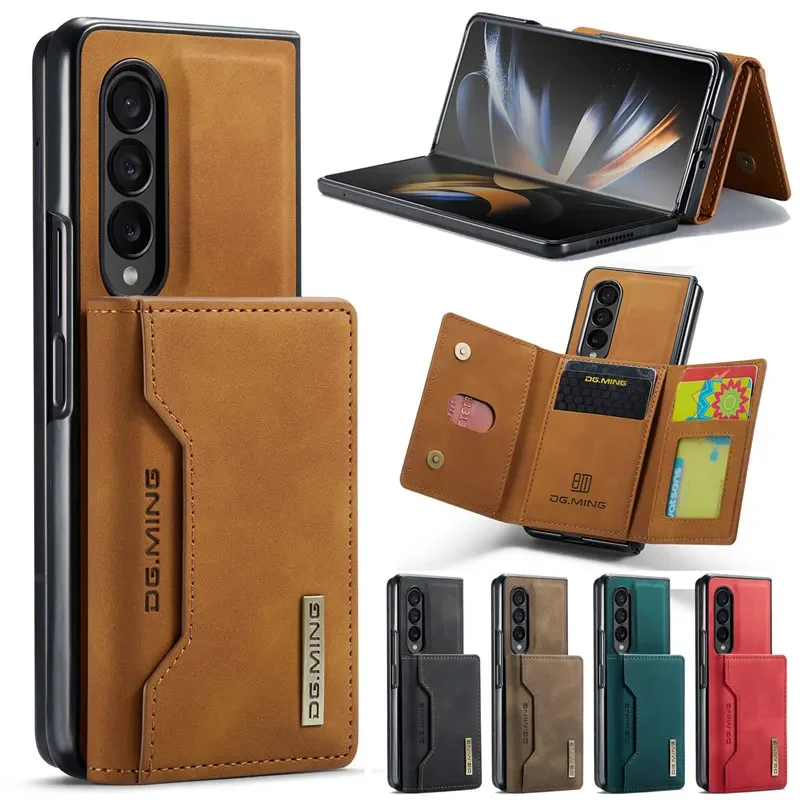 Luxury Magnetic Flip Leather Phone Case For Samsung Galaxy Z Fold 5 Z Fold 4 Fold3  Wallet Card Cover For Galaxy Z fold 4