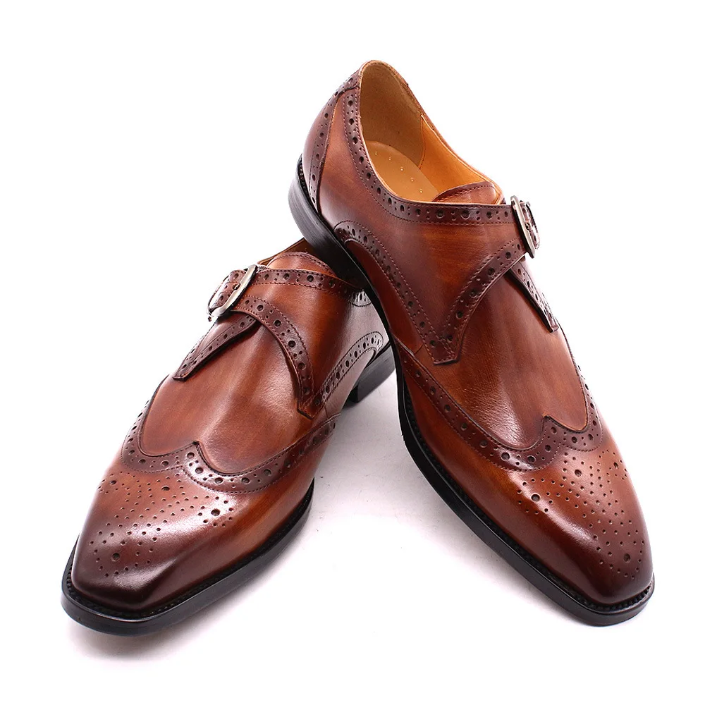 Vintage Design, Oxford Men Dress Shoes Real Leather Office Shoes for Men, Carved, Handmade, Formal Business, Full Grain