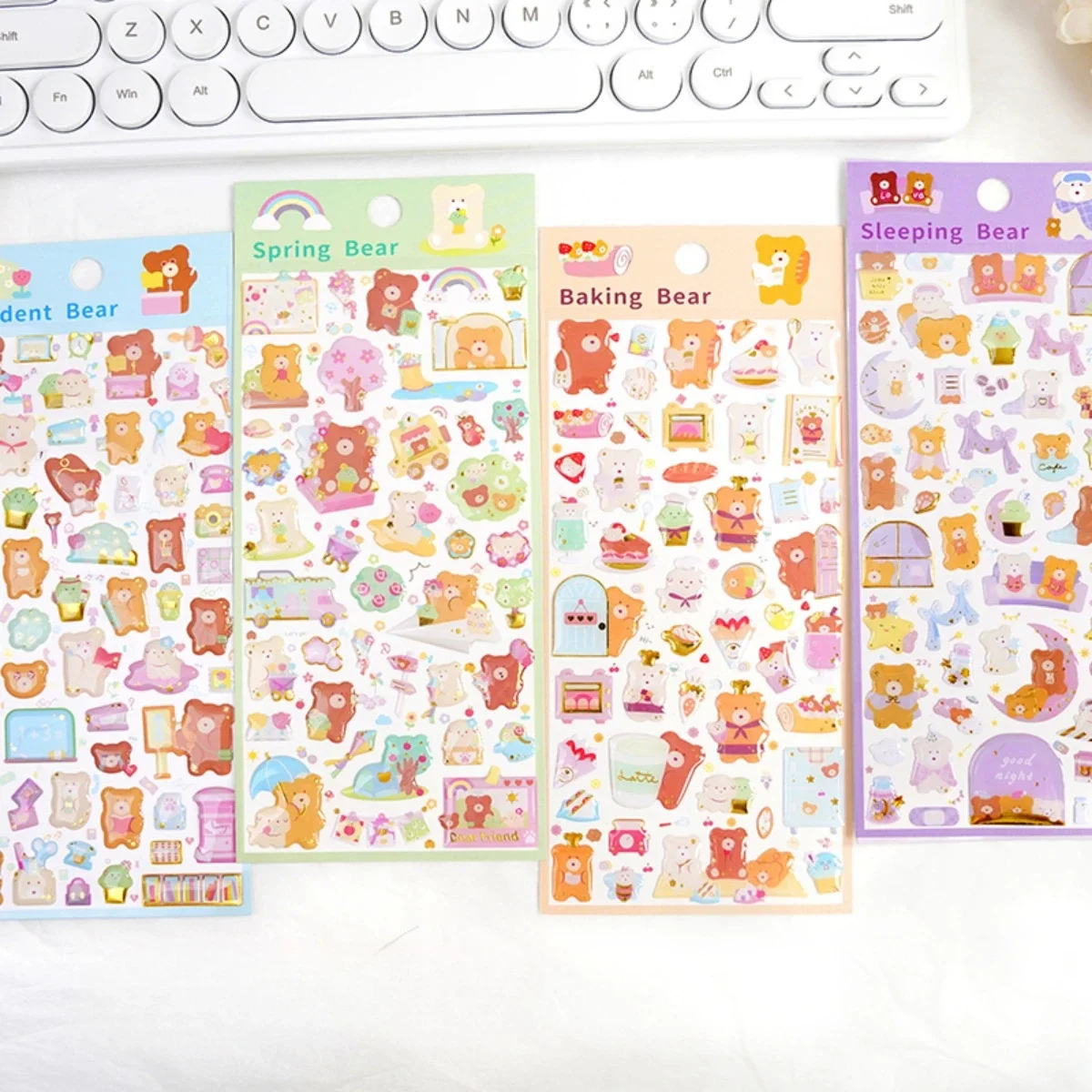 Kawaii Happy Bear Daily Decor Stickers Scrapbooking Diy Journal Sticker Aesthetic Sticker Gift Cute Stationery