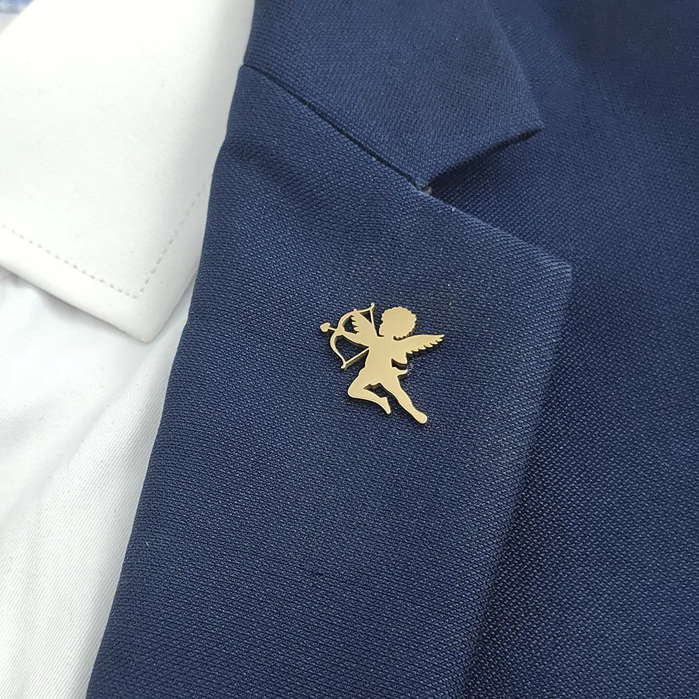 Cupid Angel Silhouette Brooch 18K Gold Plated 316L Stainless Steel Love Cherub Lapel Pin Clothing Backpack Metal Badge Jewelry
