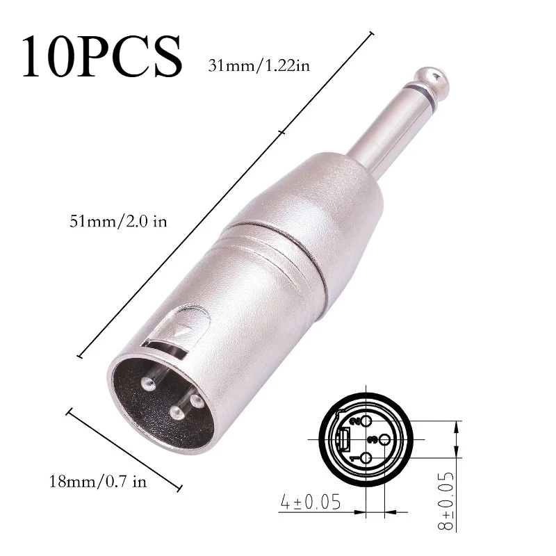 10PCS Nickle-plated Audio Adaptor 1/4