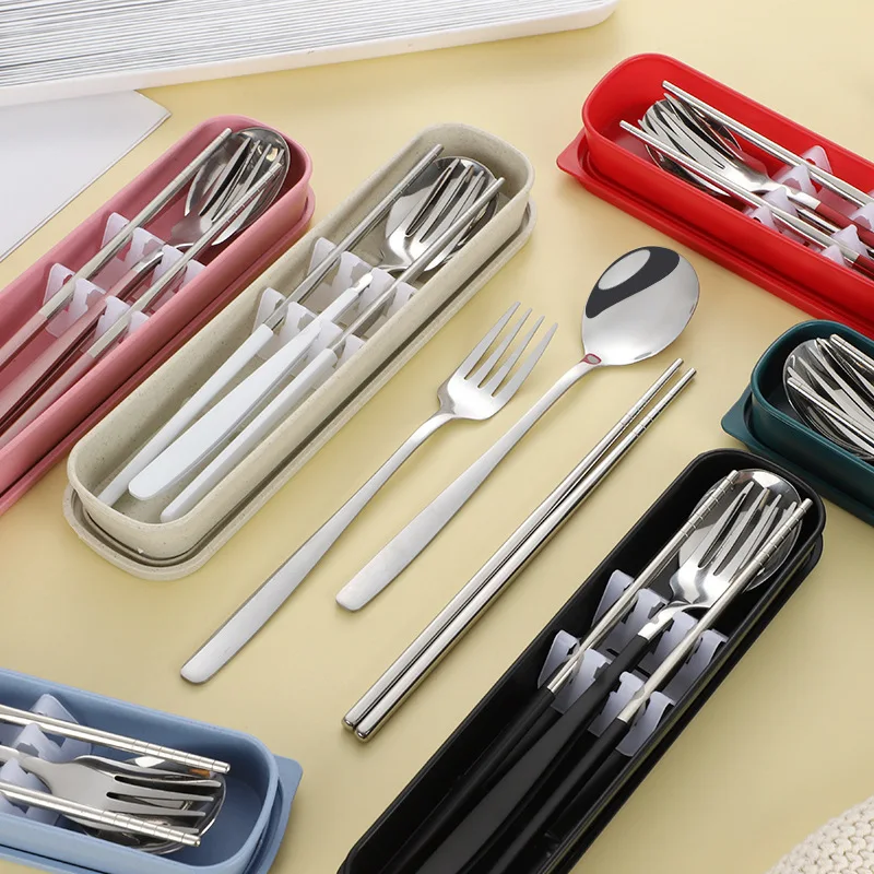 

Portable Stainless Steel Cutlery Suit with Storage Box Chopstick Fork Spoon KnifeTravel Christmas Tableware Set Camping Cutlery