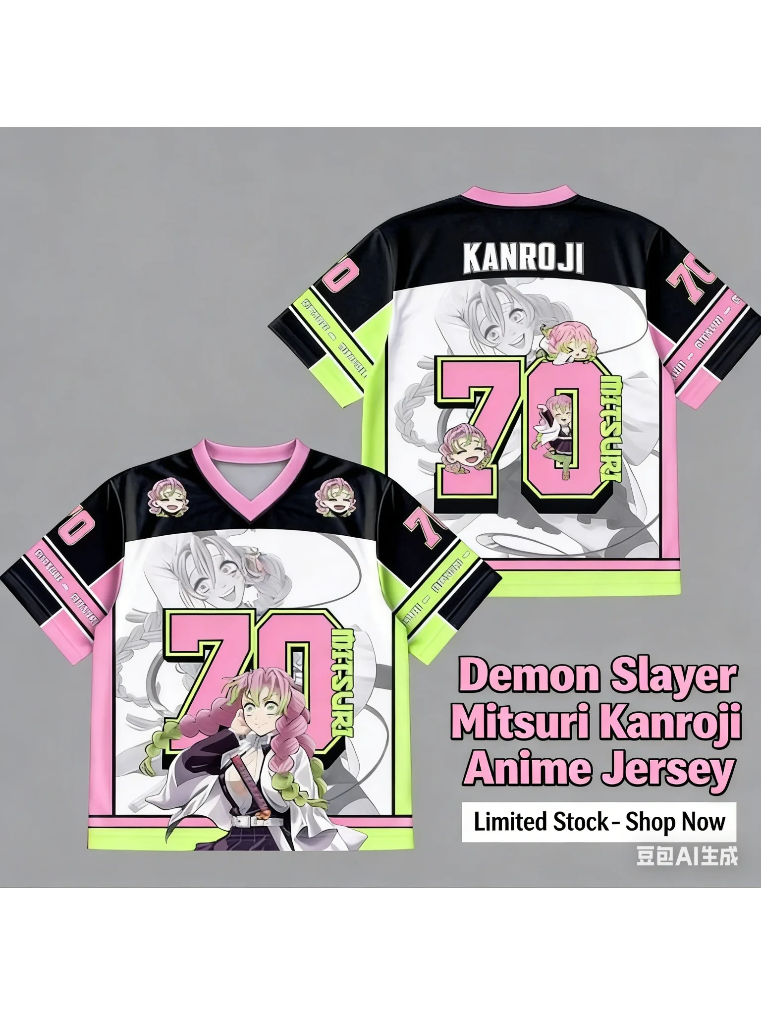 Demon Slayer Mitsuri Kanroji Anime-Serie Fashion 70 Jersey Oversize Kpop Baseball Hockey Outfit T-Shirt Täglich Unisex Tops Tees