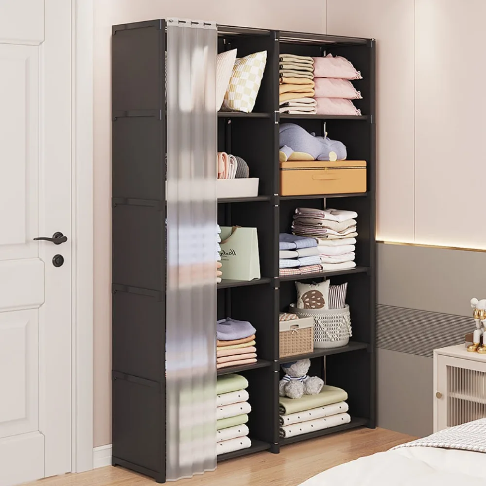 Multi-aver Storage Rack Dustproof WardrobeStorage Cabinet with Door Curtain Multi Layer Large Capacity Clothing Storage Cabinet