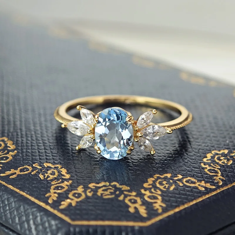 LAMOON Natural Topaz Ring For Women Gemstone Ring S925 Silver Gold Plated Sky Wing Wedding Engagement Ring Christmas Gift RI208