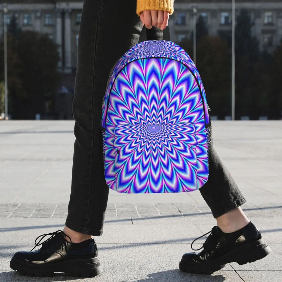 Psychedelic Pulse In Blue And Pink Backpack Student BookBag Boys Girls School Bag Laptop Shoulder Bags