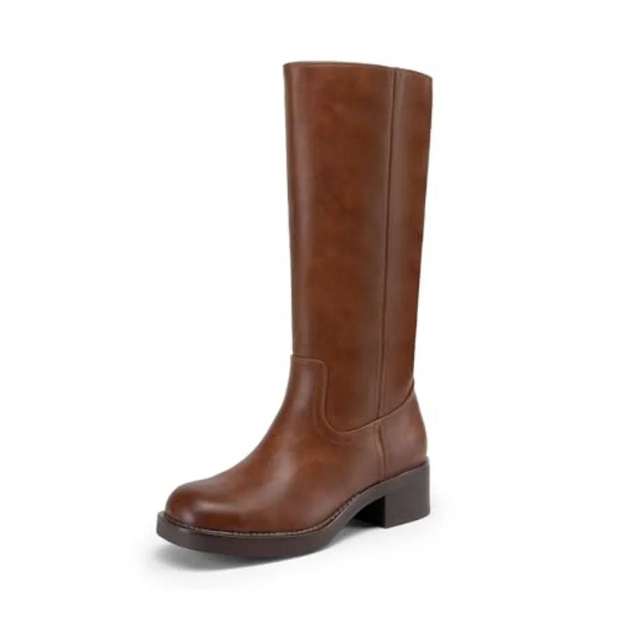 

DREAM PAIRS Women's Square Toe Platform Chunky Block Heel Knee High Riding Boots