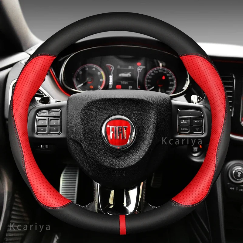 Non Slip Leather Car Steering Wheel Cover Interior Accessories For FIAT Abarth 500 Pulse Panda Tipo Strada 600 500L Mobi Doblo