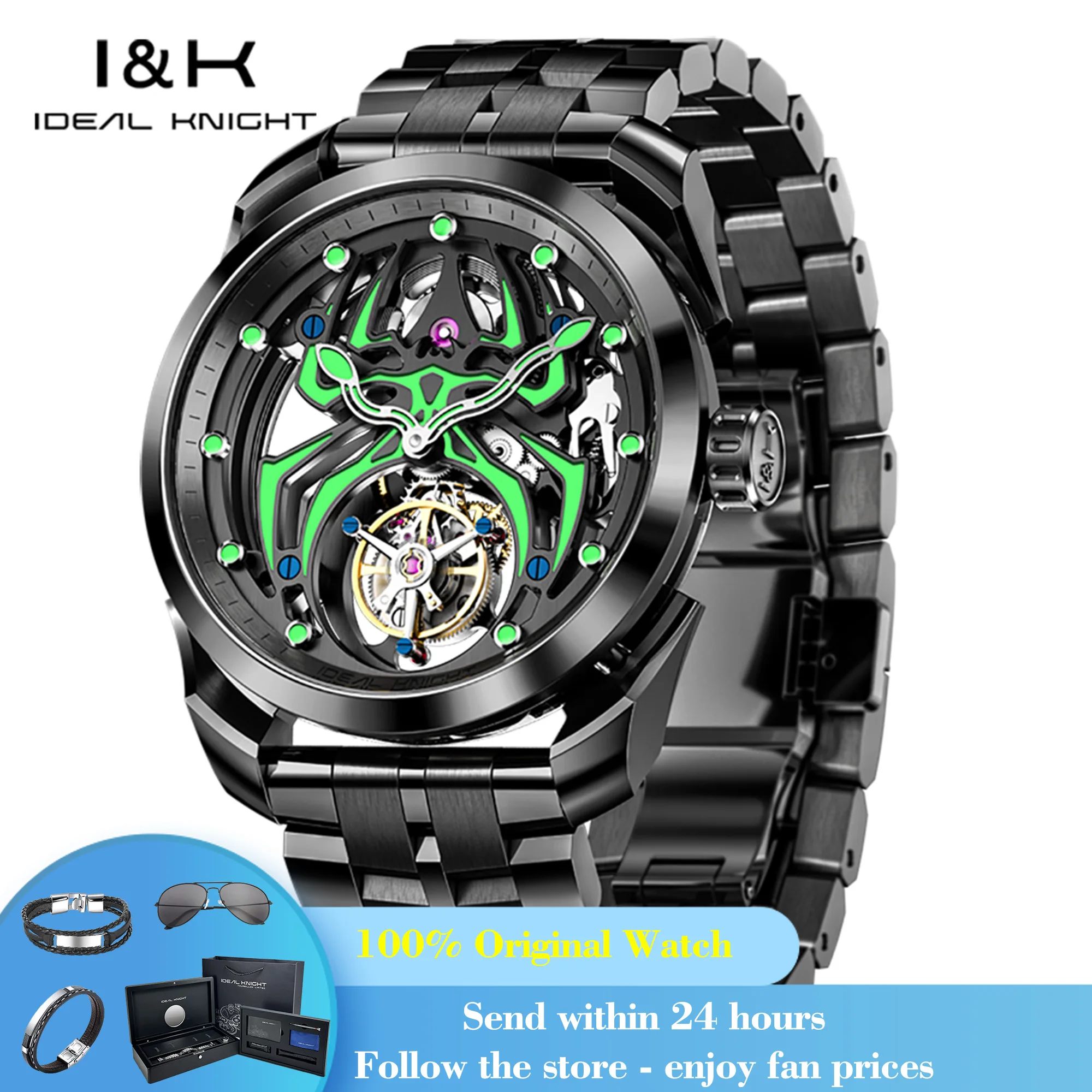 

IDEAL KNIGHT 6802 Men's Watch Spider Dial Sapphire Mirror Tourbillon Watch For Men Hollow Waterproof Mechanical Man Wristwatch