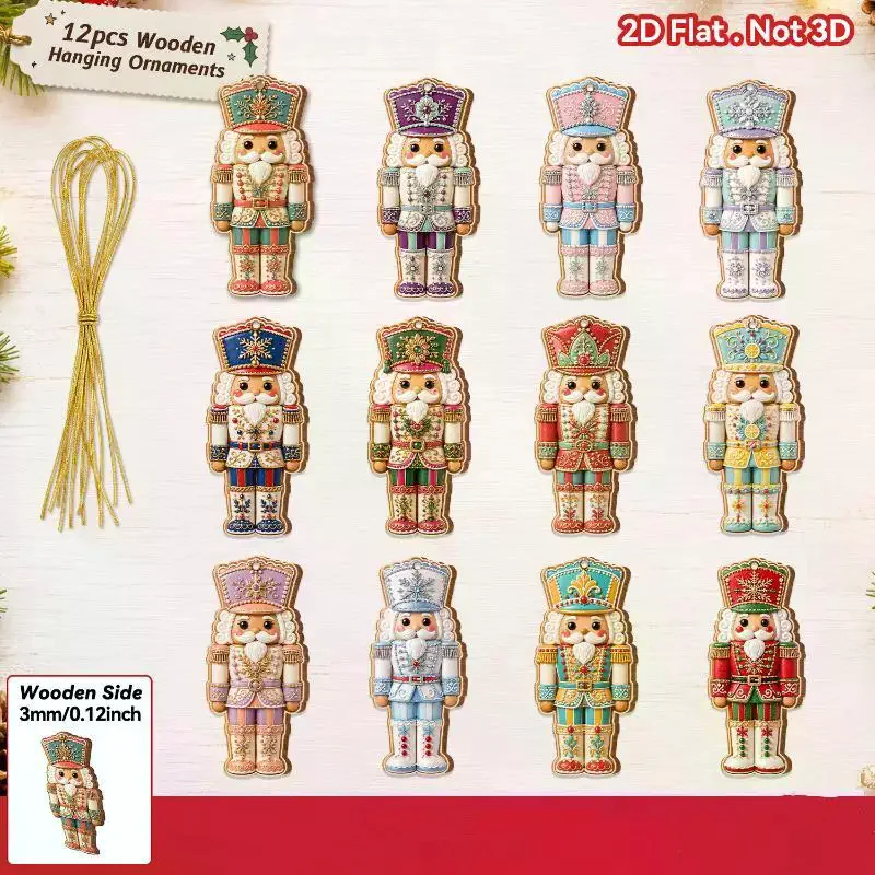 12/24/36Pcs Festival Christmas Tree Decor Vintage Nutcracker 2D Wooden Hanging Ornament For Holiday Decoration Gift Supply