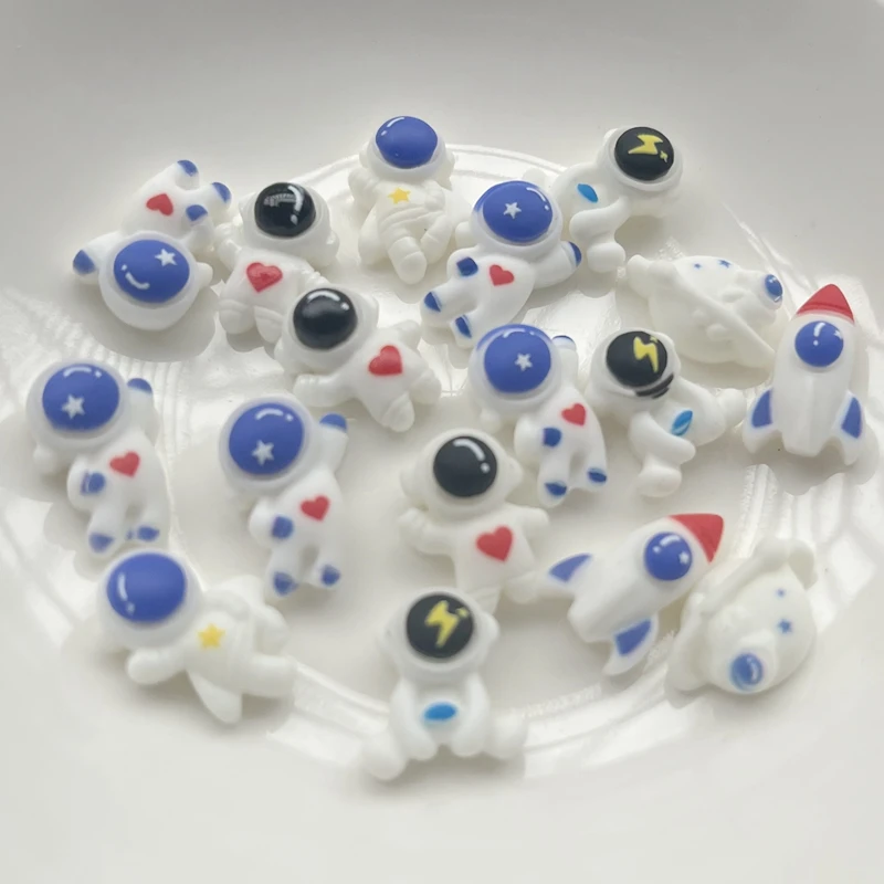 25Pcs Cartoon Astronaut Rocket Space Resin Cabochon Flat back Crafts Fit Phone Deco Parts DIY Scrapbooking Hair Bows Accessories