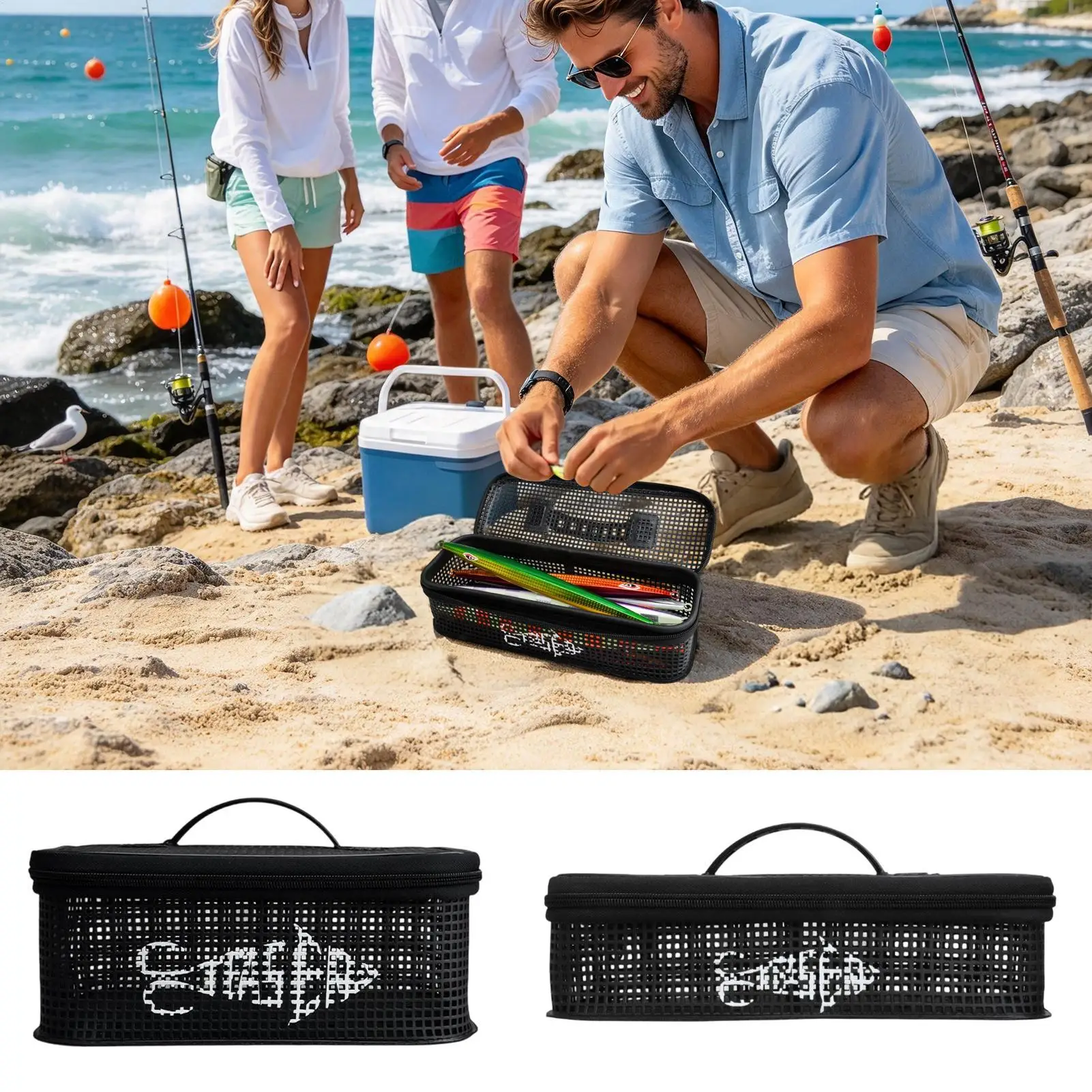 Fishing Gear Bag Mesh Drainage Fishing Jig Organizer Handbag Breathable Jig Bag For Saltwater Kayak Outdoor Shore Camping Hiking
