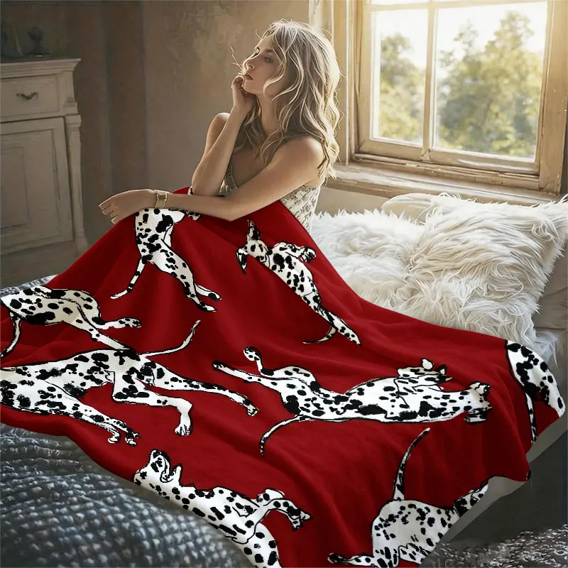 Dalmatians Jumping Red Flannel Blanket Perfect for Sofa Office Bed Travel Sleep Read Relax Camping Four Season Use