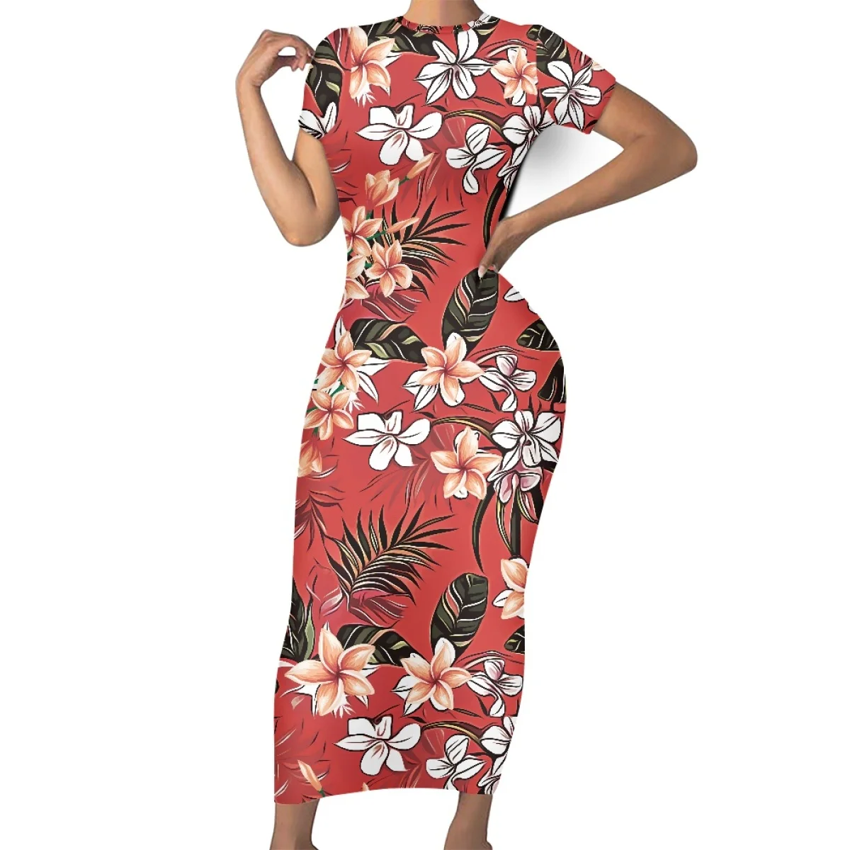 Summer Women Casual Short Sleeves Polynesian Tribal Samoa Hawaiian Fiji Clothing Tapa Print O-neck Bodycon Islands Maxi Dresses