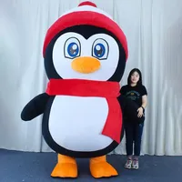 Penguin Mascot Costume Inflatable Fur Suit Plush Mascotte Cosplay Suit Scarf Penguin Costume for Adule Women