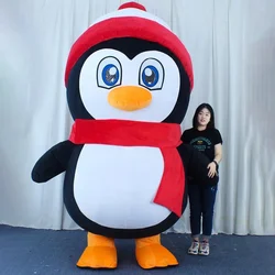 Christmas Penguin Mascot Costume Inflatable Fur Suit Plush Mascotte Cosplay Suit Scarf Penguin Costume Adule Women No Battery