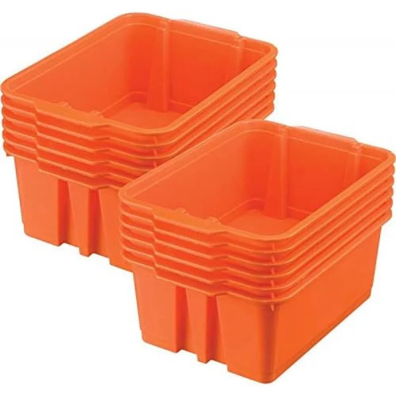 

160074OR Stackable Plastic Book and Organizer Bins for Classroom or Home Use – Sturdy, Colored Plastic Baskets (Set of 12),Orang