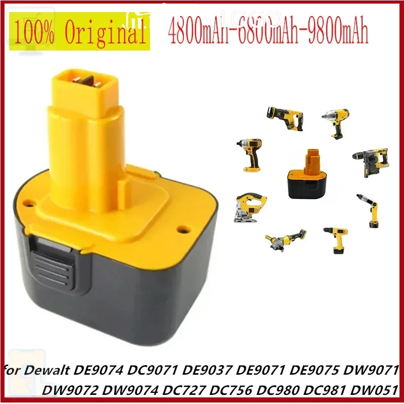 .12V 4800-9800mAh Tool Battery For Dewalt DE9074 DC9071 DE9037 DE9071 DE9075 DW9071 DW9074 DC727 DW9072 DC756 DC980 DC981 DW051.