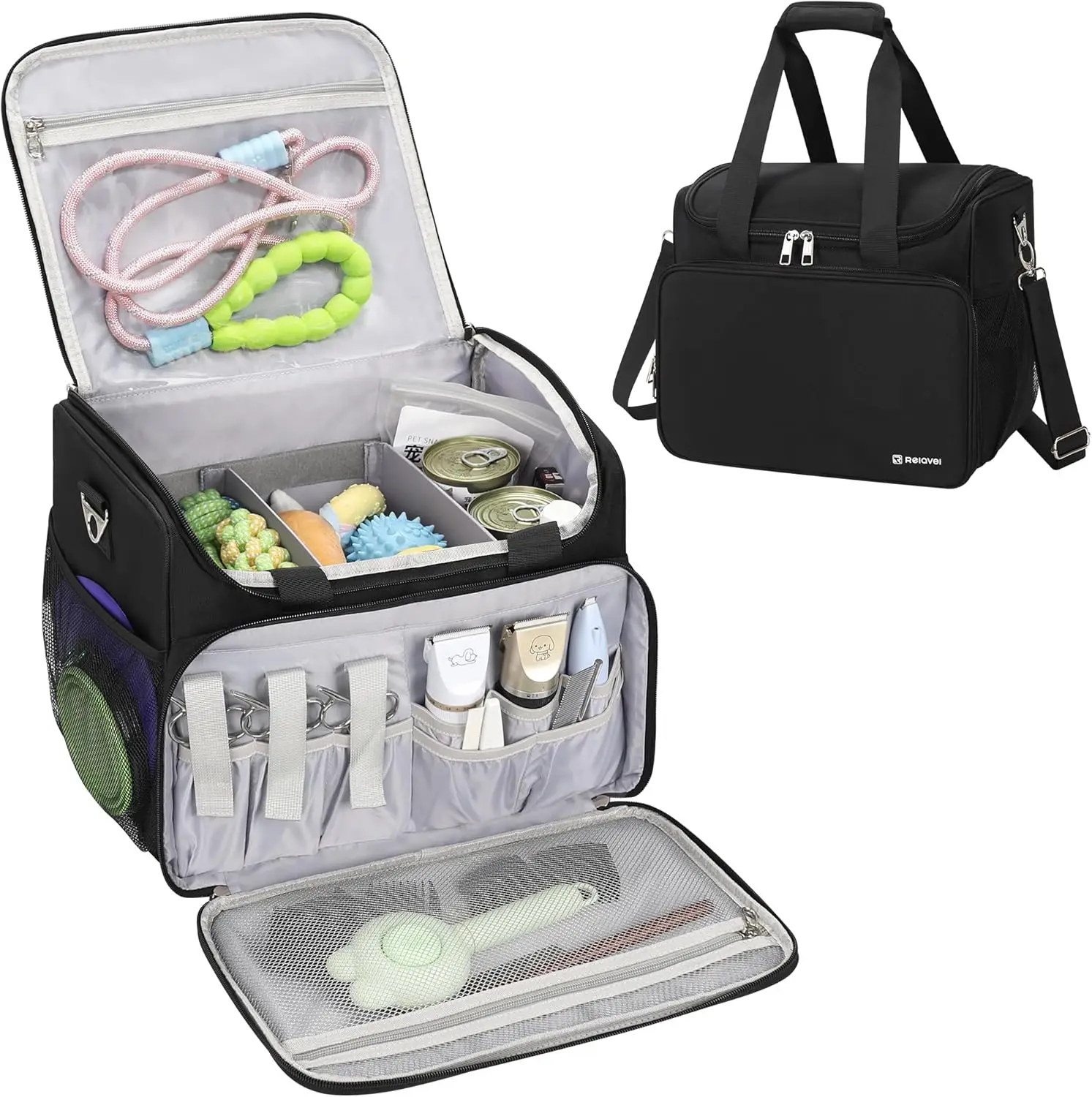 

Extra Large Pet Grooming Travel Bag with Compartments for Professional Dog Cat Groomer Supplies Tool Kit in Black