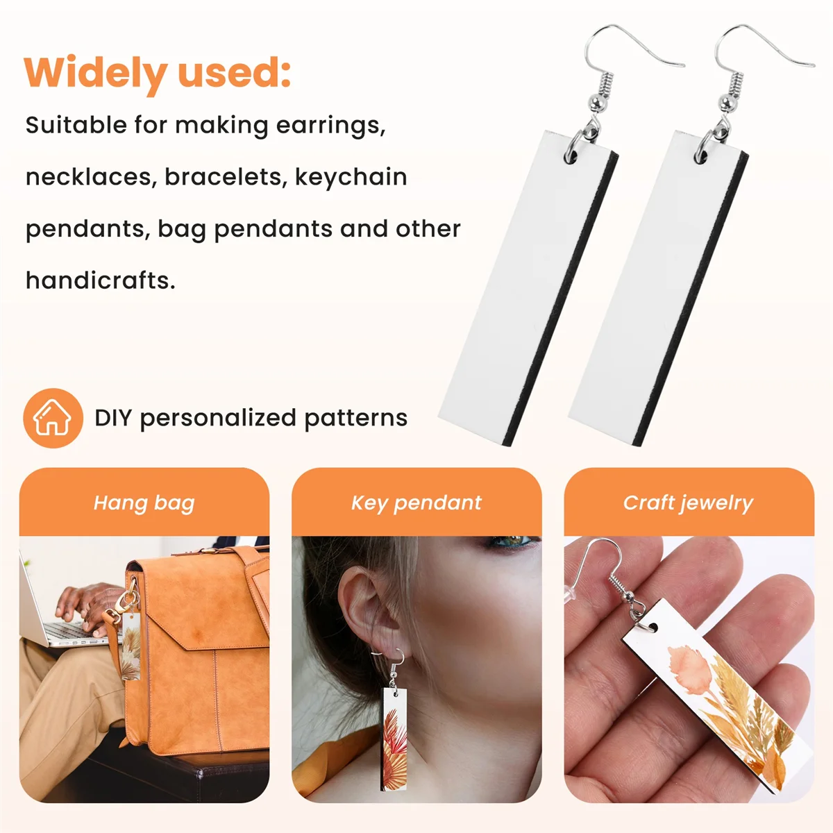 B51C 50Pcs Sublimation Blank Earrings Rectangular, Heat Transfer Earring Pendant with Earring Bags, DIY Making Sublimation