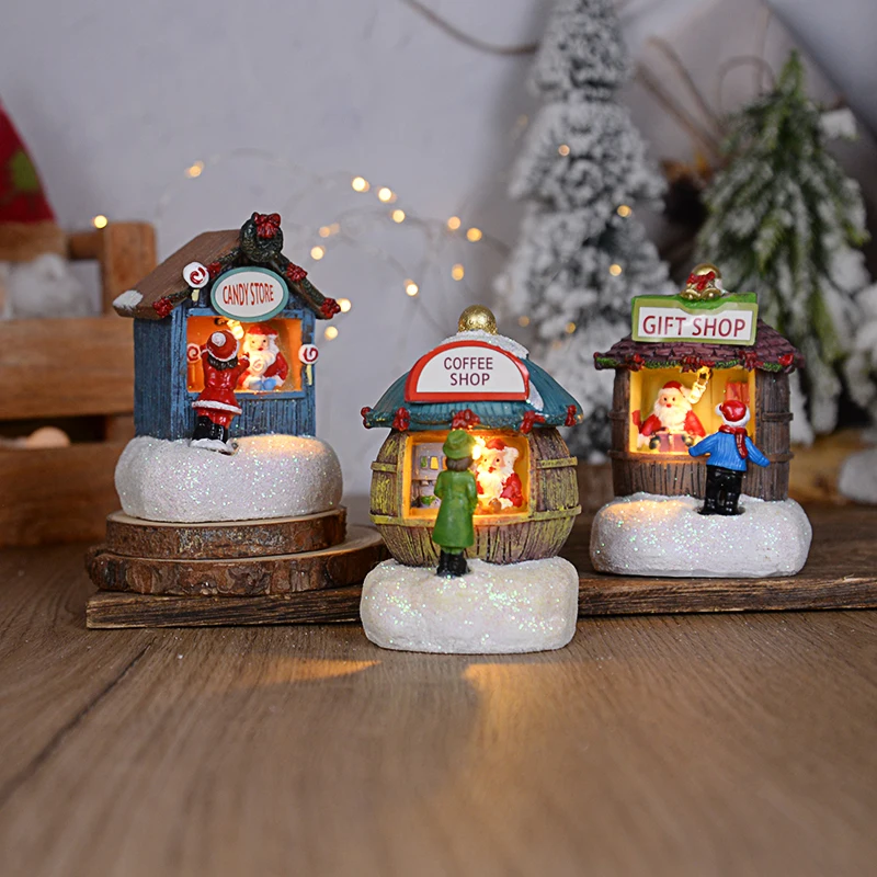 

Christmas Santa Claus Craft Doll Garden Ornaments Xmas Home Bedroom Decor Country Street Scene Resin House LED Lights Kids Gifts