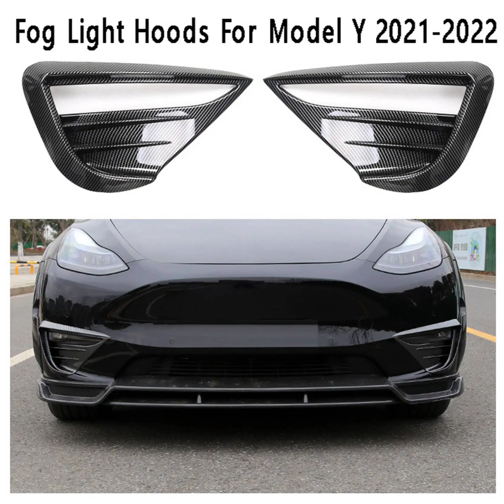 Car Fog Light Hoods Eyebrow Eye Wind Knife Cover Fog Lamp Cover Spoiler for Tesla Model Y 2021-2022 Bright Carbon Fiber