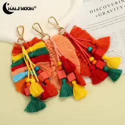 Personality Bohemia Charm Tassel Keychain For Women Girl Car Bag Hanging Key Chain Jewelry Hand-Woven Cotton Cord Tassel Keyring