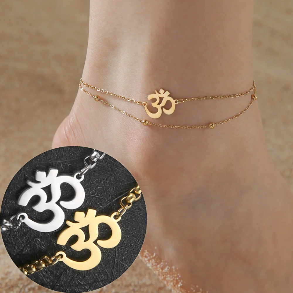 Dawapara Aum Om Ohm Sanskrit Symbol Anklets Bracelet Hindu Yoga Ankle Chain Bracelets Stainless Steel Spiritual Jewelry