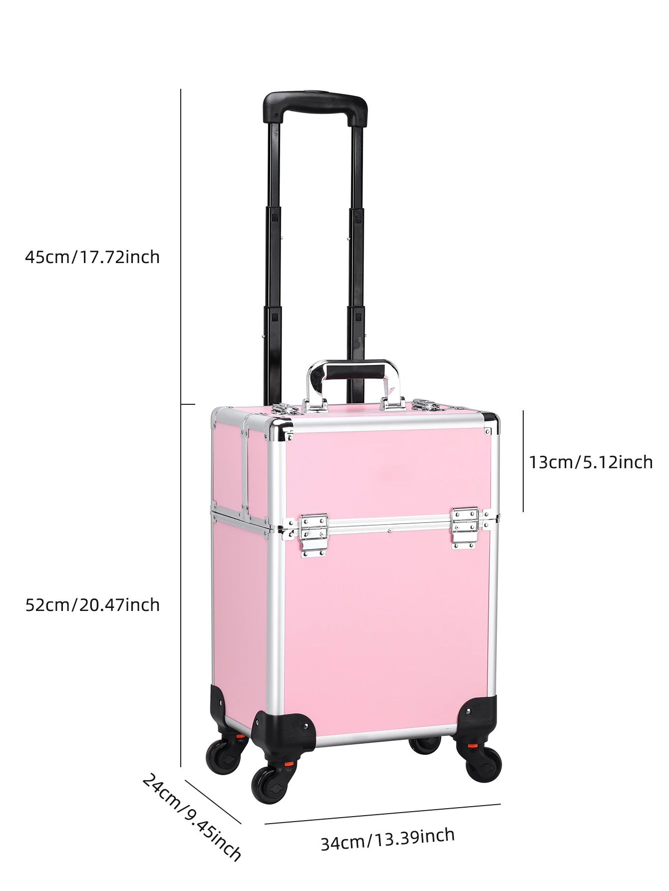 TravelRolling Makeup Train Case Large Capacity Cosmetic Trolley, Aluminum Professional Travel Case with Key