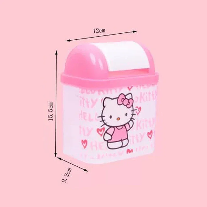 Hello Kitty Mini Waste Bin Cartoon Desktop Garbage Basket Trash Bag Student Cute Desk Garbage Can Square with Lid Storage Box