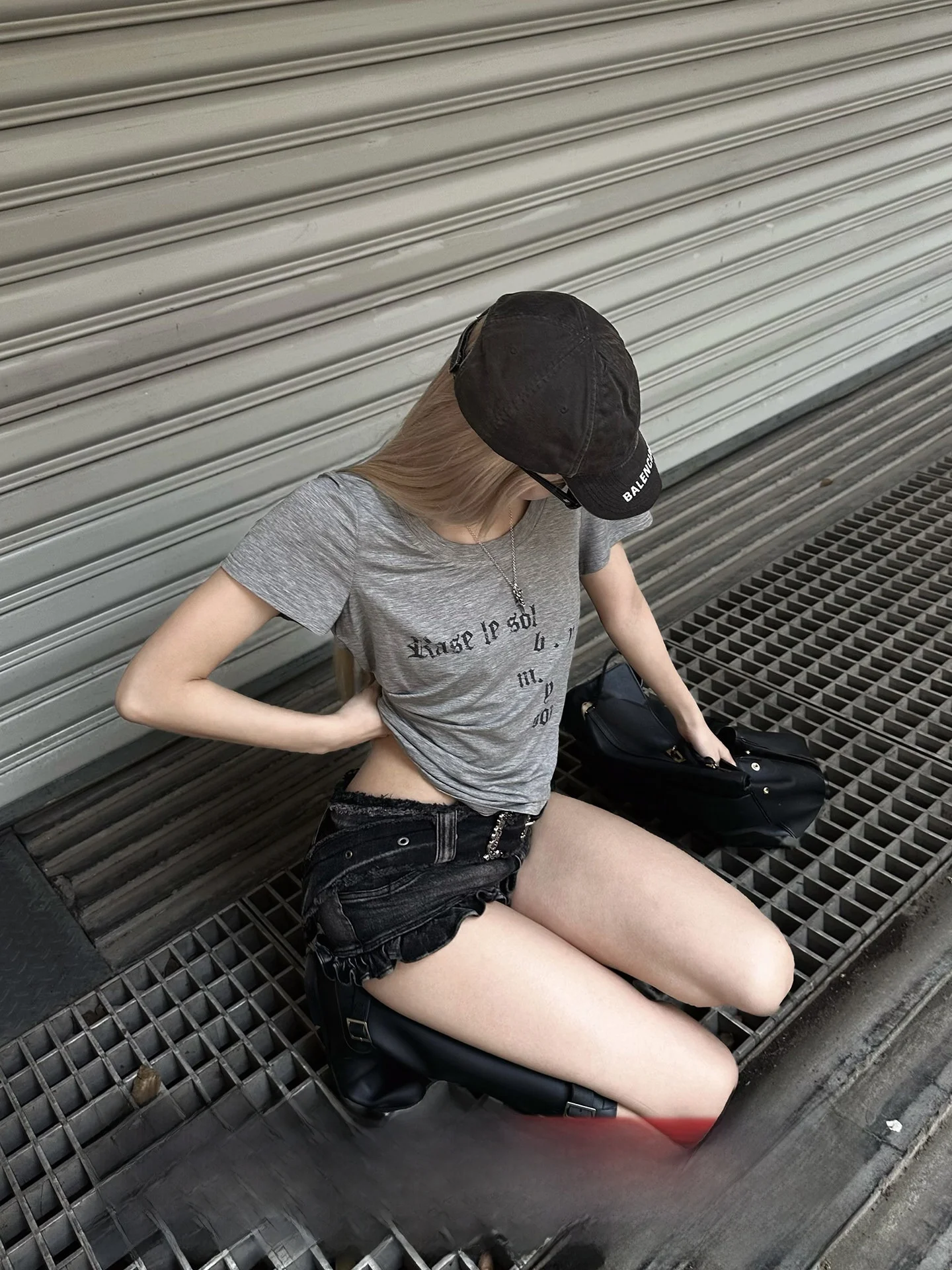 Rase Le Sol Misty Shadow Grey Letter Print American Style Short Sleeve T-Shirt Loose Fit Casual round Neck Women's Top