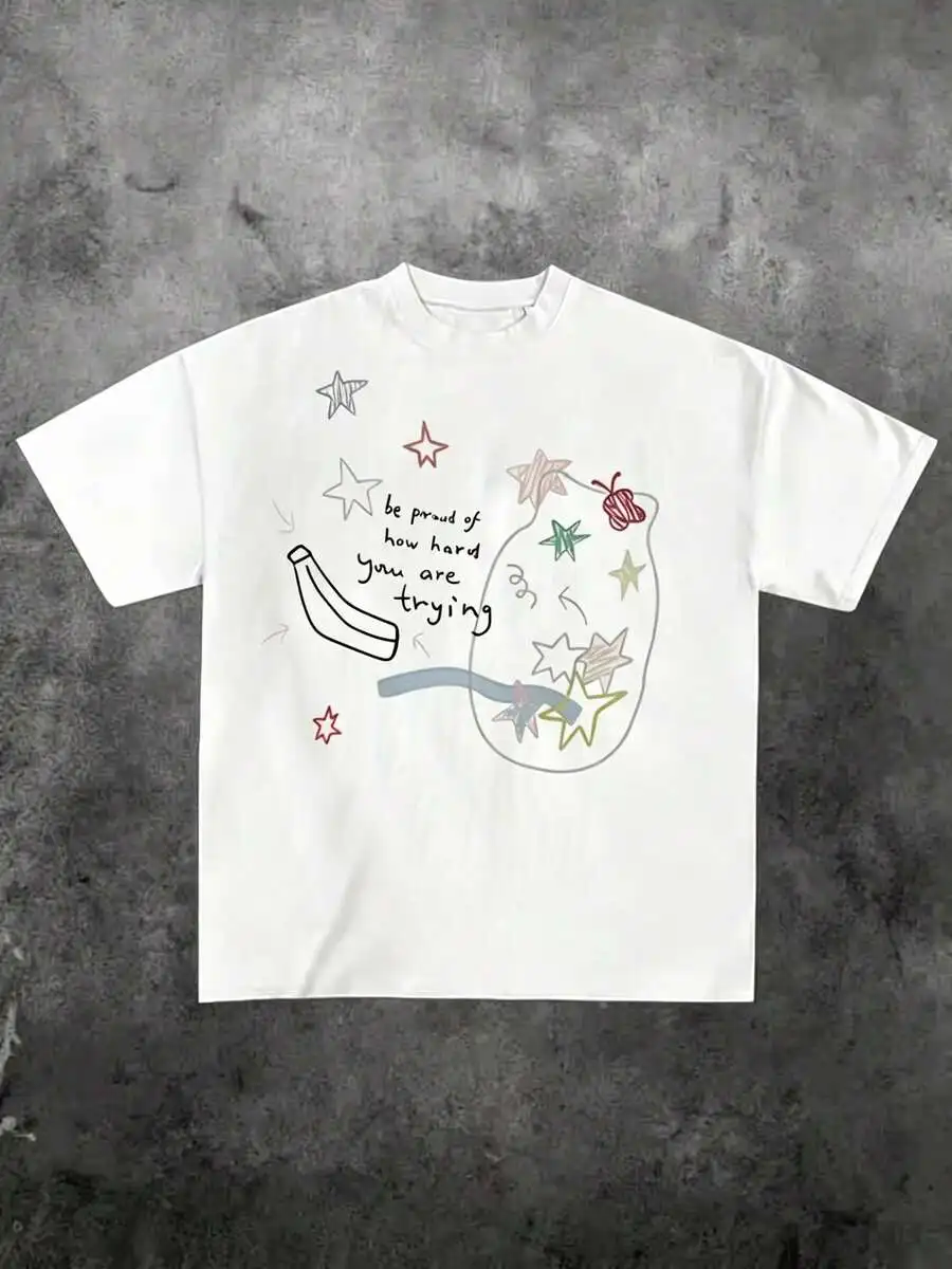 Women Oversized Short Sleeve T Shirt Doodle Graphic Casual Summer Daily Wear Trendy Summer Outfit Top