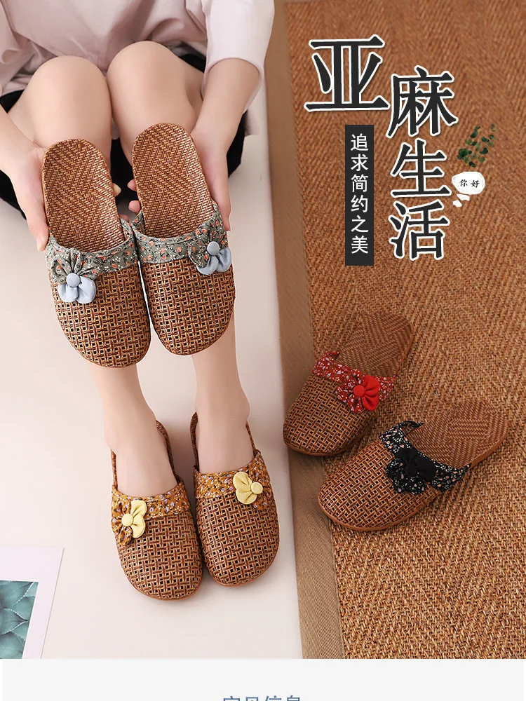 2022 neue Leinen Hausschuhe Frauen Sommer Bambus Matten Haus Hausschuhe Holzboden Schuhe Frauen Eva weiche Sohle Strand Hausschuhe Schuhe Frauen – Detail 2